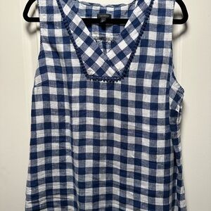 Talbots Linen Plaid Blue and White Sleeveless Top